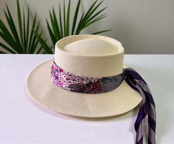 Rafia_Copa_Redonda_Blanco(3) Sombrero de Rafia para Mujer